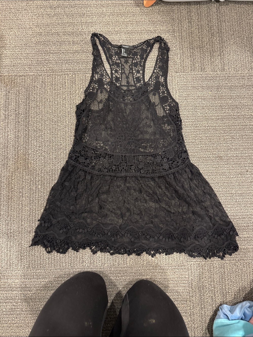 Forever 21 Black Crochet Lace Racerback Swim Cover-Up
